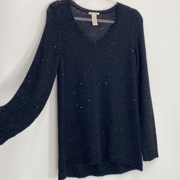 White + Warren Knit V-Neck Polyester/Wool/Alpaca Blend Sweater Metallic Women MP - Picture 4 of 9